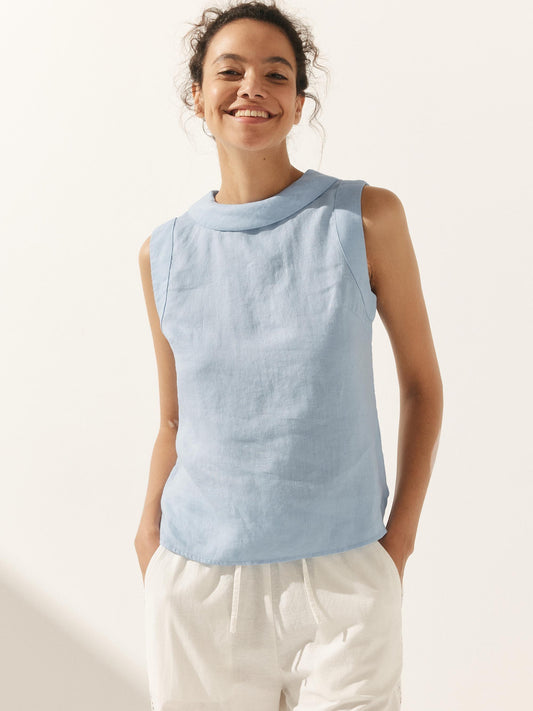 100% Linen Draped Collar Tank Top JACQUELINE