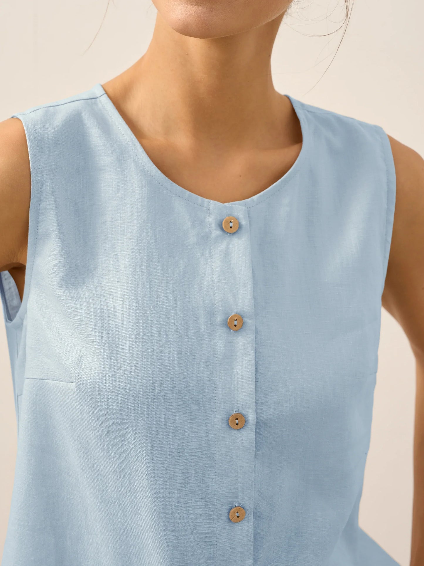 100% Linen Buttons Down Tank Top ERIN