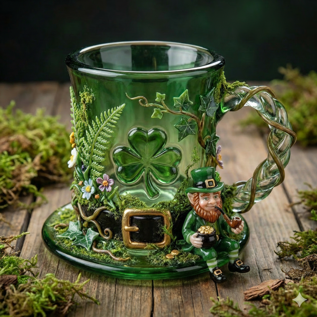 🍀 St. Patrick’s Day Leprechaun Glass Mug