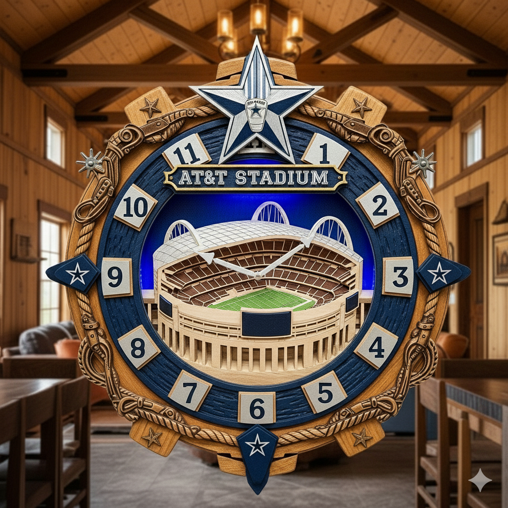 Dallas Cowboys - AT&T Stadium Wooden Wall Clock