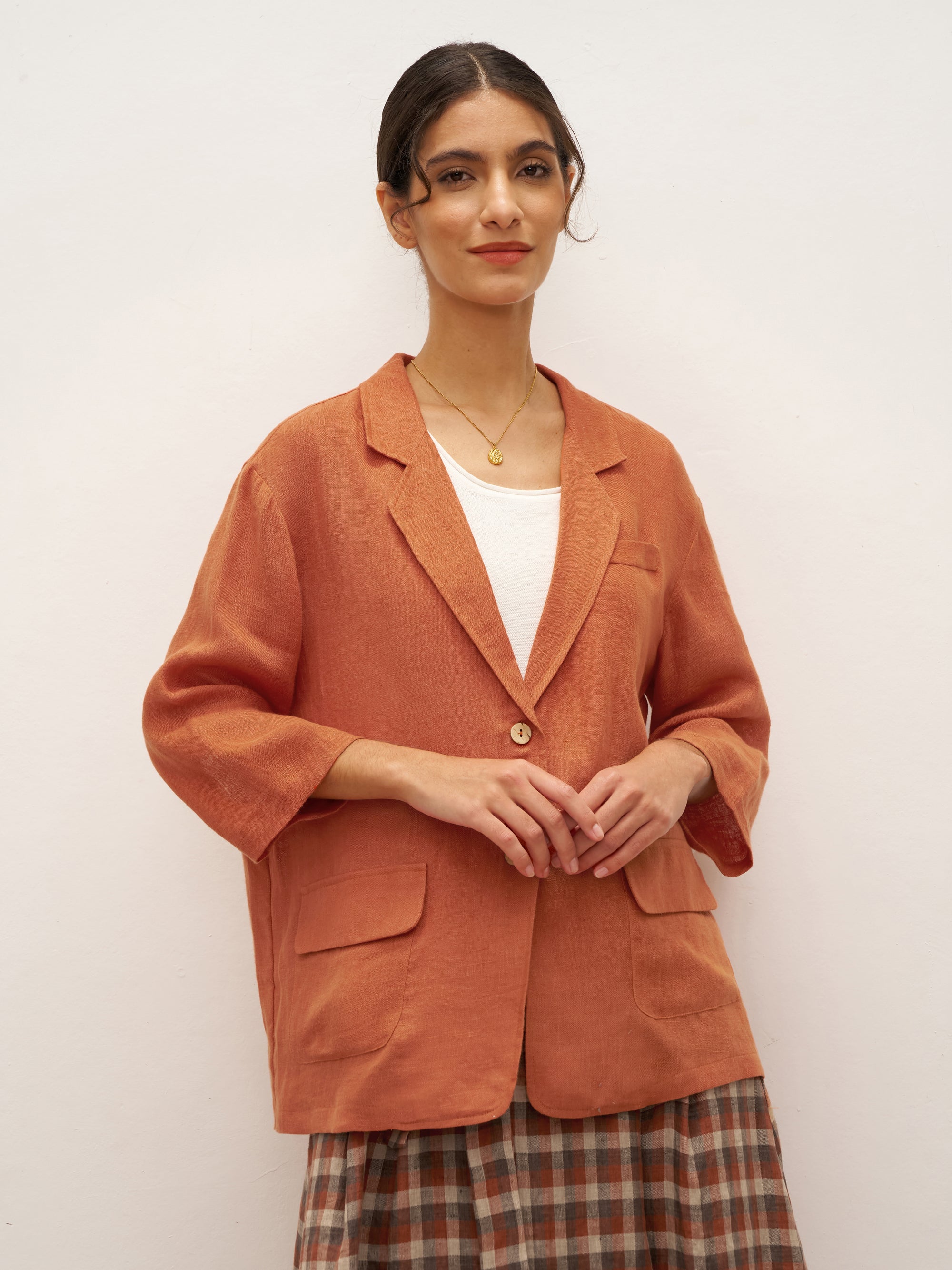 100% Linen 3/4 Sleeve Drop Shoulder Blazer DARA