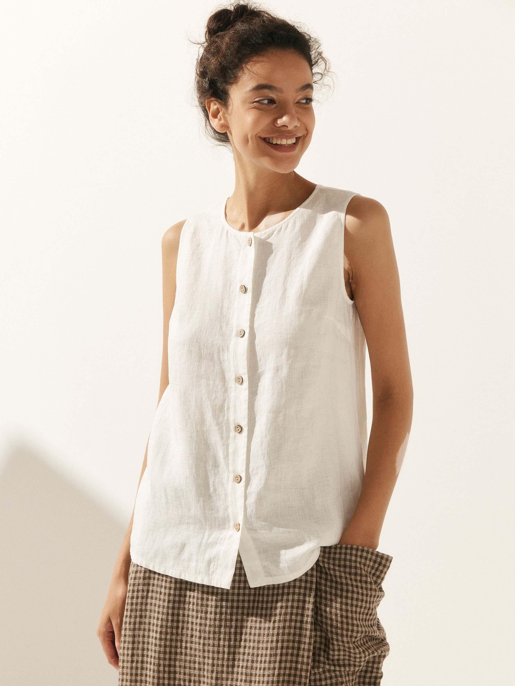 100% Linen Buttons Down Tank Top ERIN