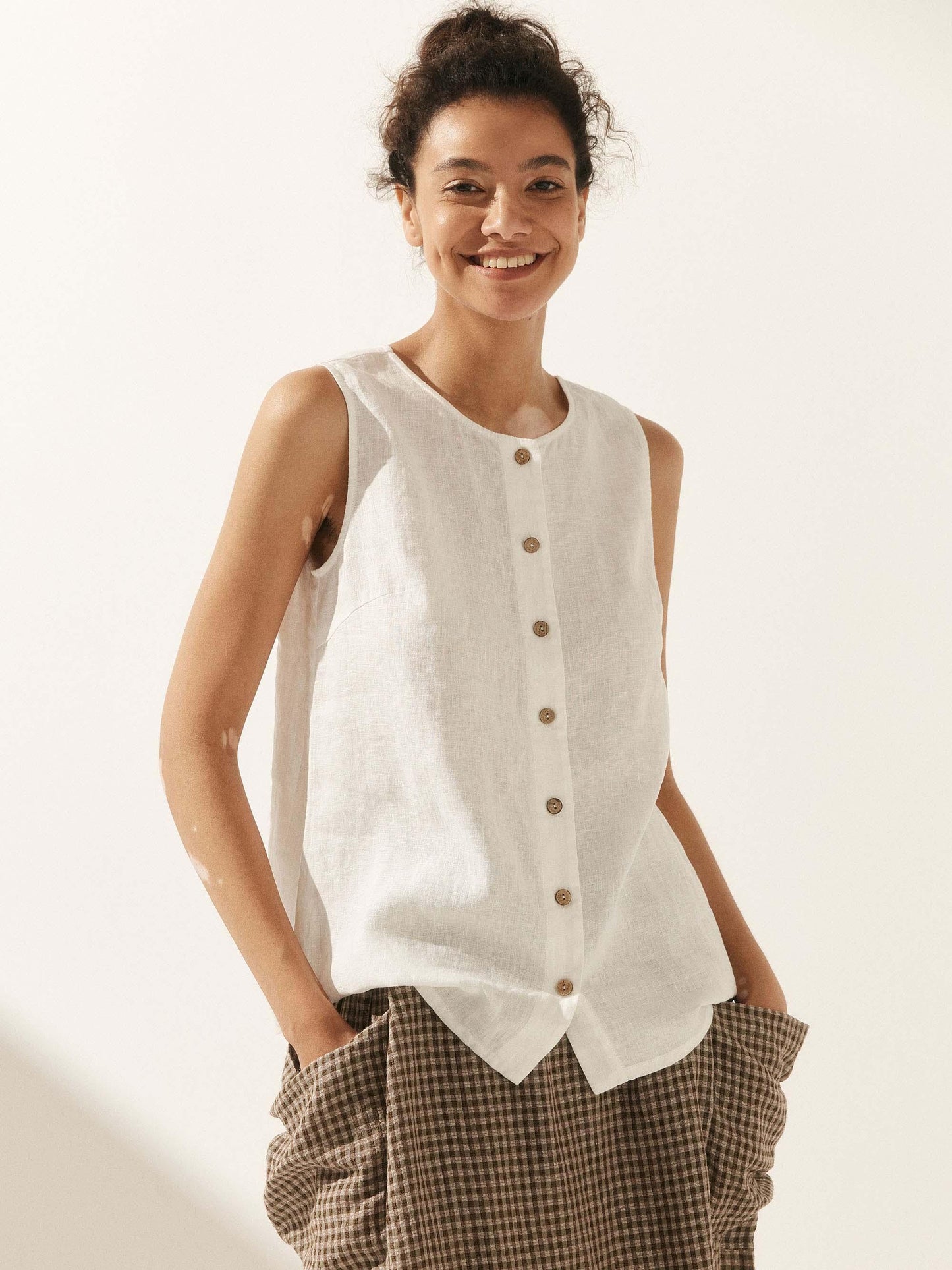100% Linen Buttons Down Tank Top ERIN