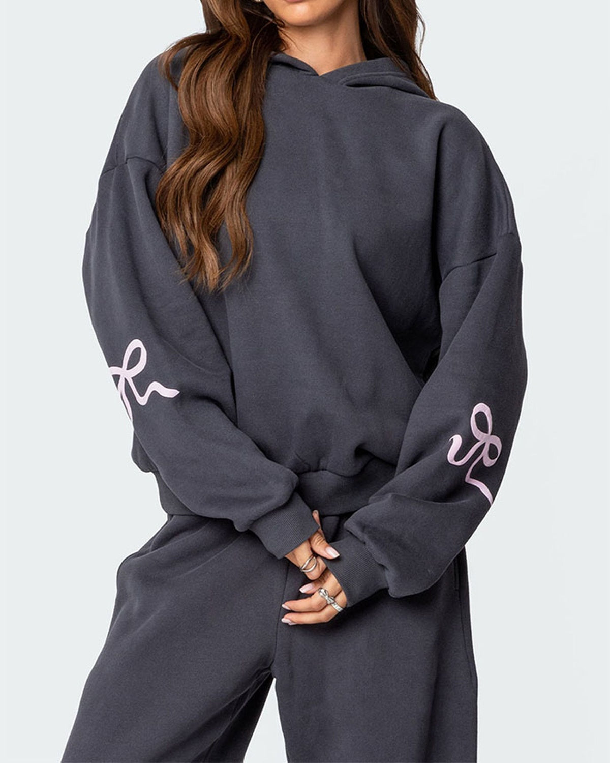 Christmas Sale 50% OFF - Women's Bow Detail Hoodie Sweat Set (Buy 2 Free Shipping)