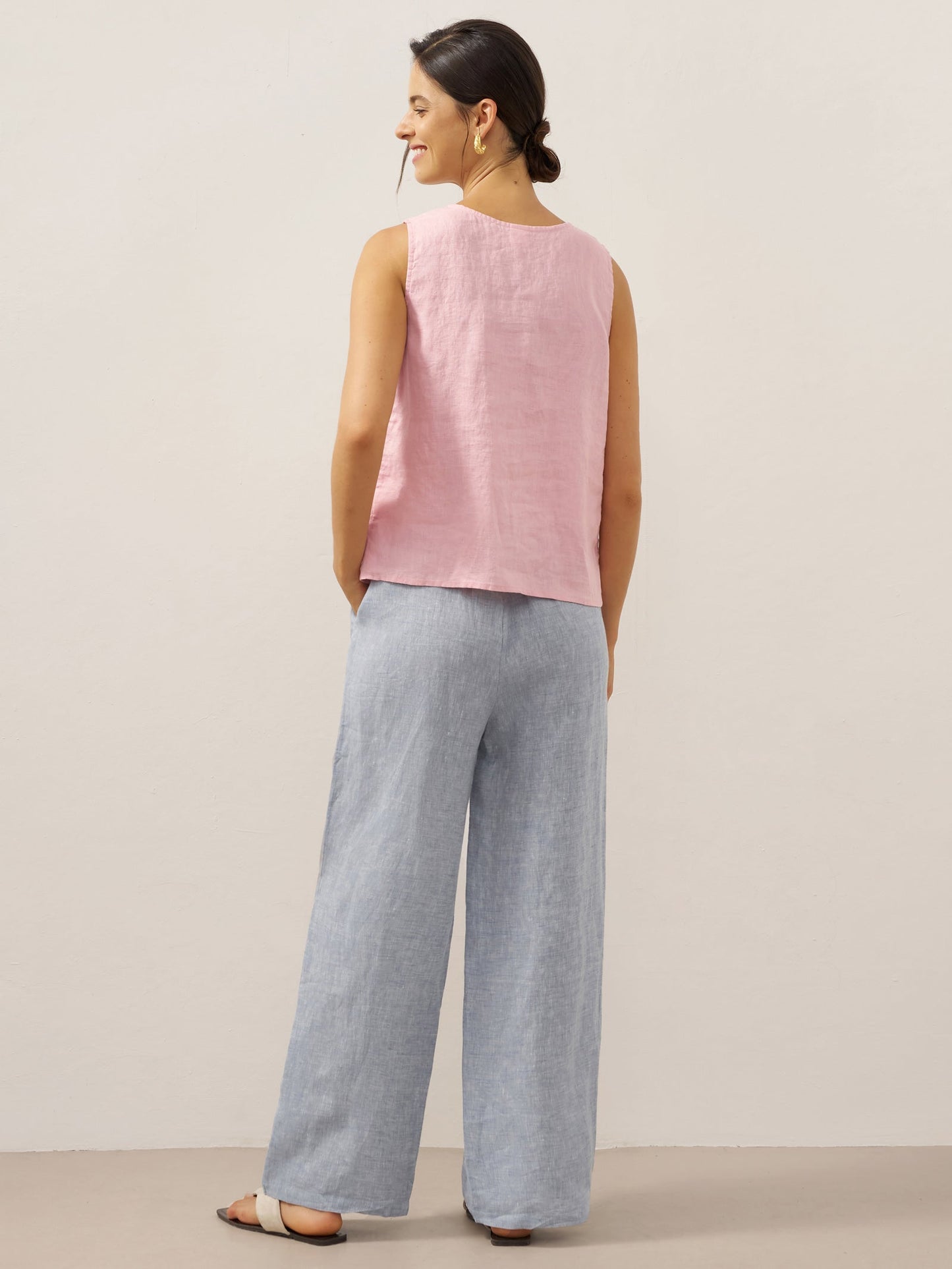 100% Linen Sleeveless Crescent Collar Top KARA