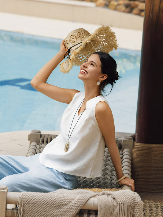 100% Linen V-Neck Sleeveless Tank Top NICOLE