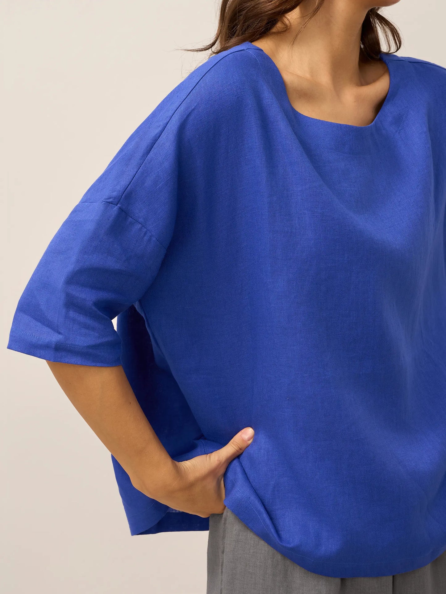 100% Linen Boatneck 3/4 Length Sleeve Top AURORA