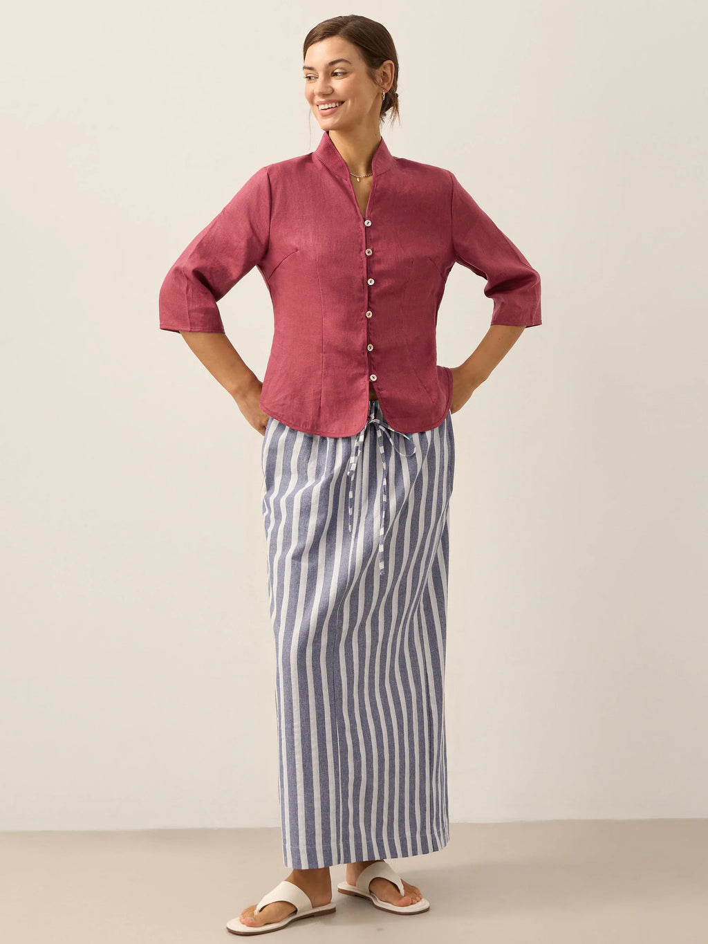 100% Linen Hand Button Fitted Jacket AMELIA