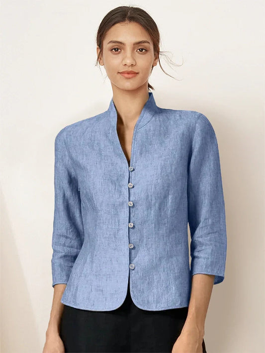 100% Linen Hand Button Fitted Jacket AMELIA