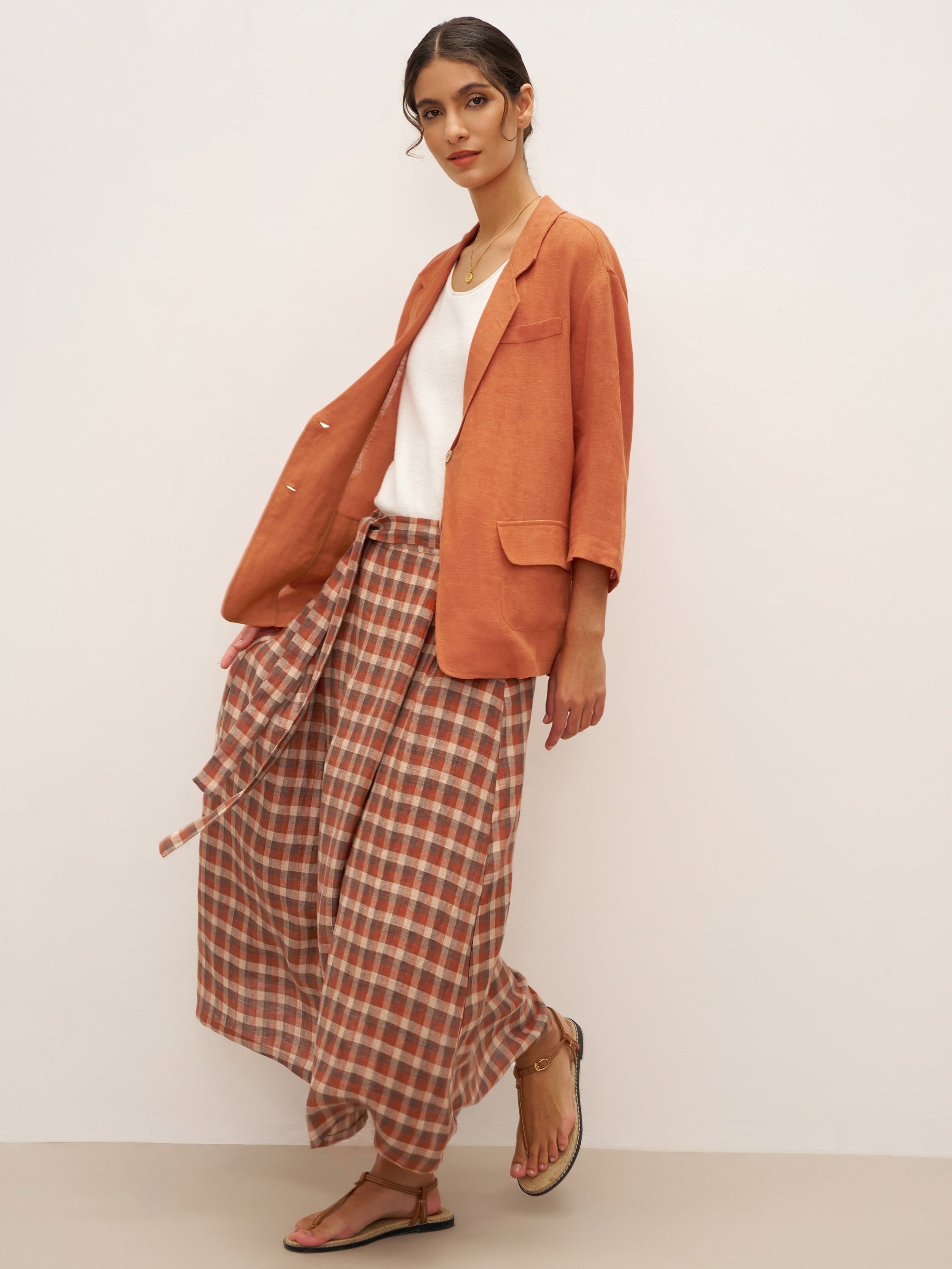 100% Linen 3/4 Sleeve Drop Shoulder Blazer DARA
