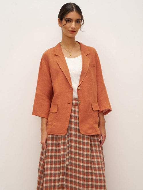 100% Linen 3/4 Sleeve Drop Shoulder Blazer DARA