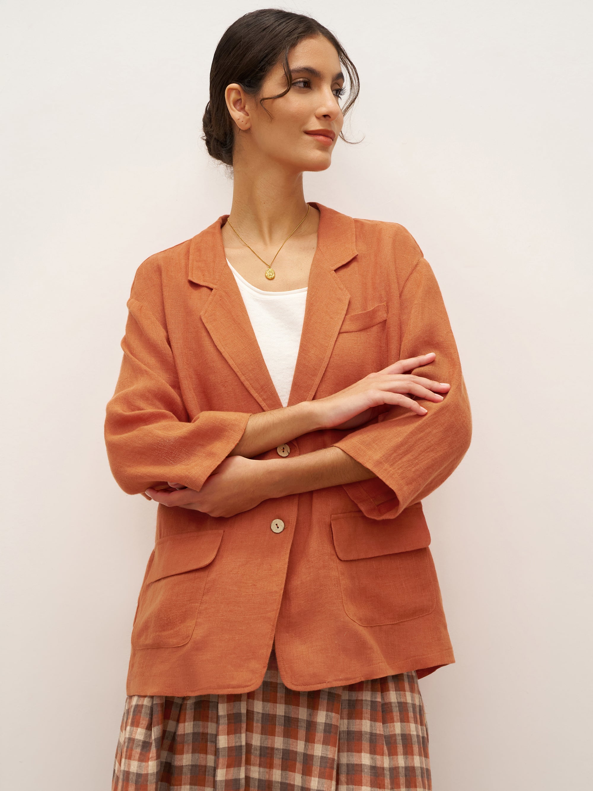 100% Linen 3/4 Sleeve Drop Shoulder Blazer DARA