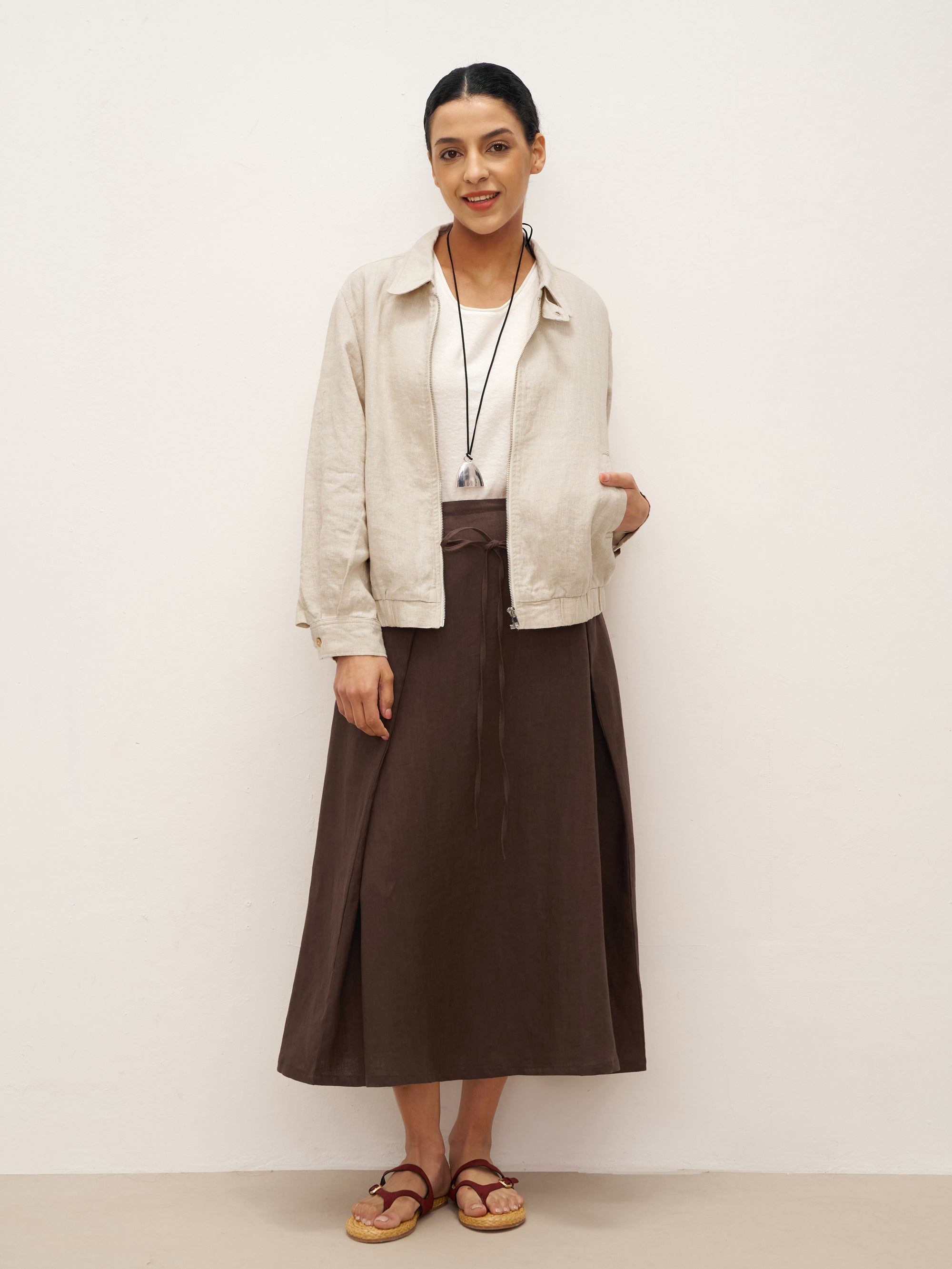100% Linen Zipper Aviator Jacket ELIZA