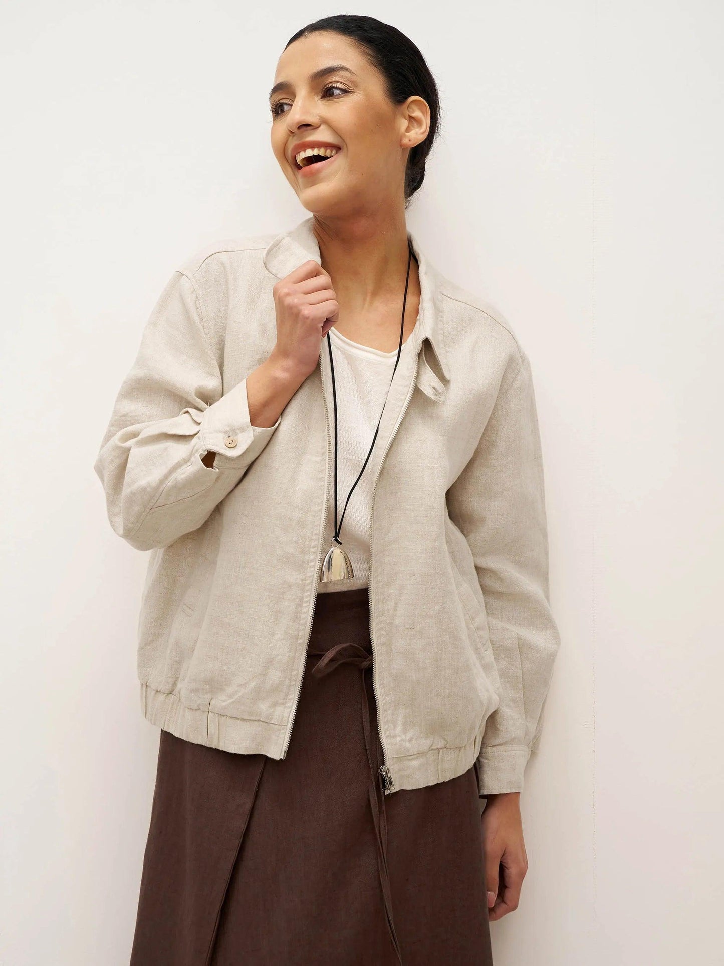 100% Linen Zipper Aviator Jacket ELIZA
