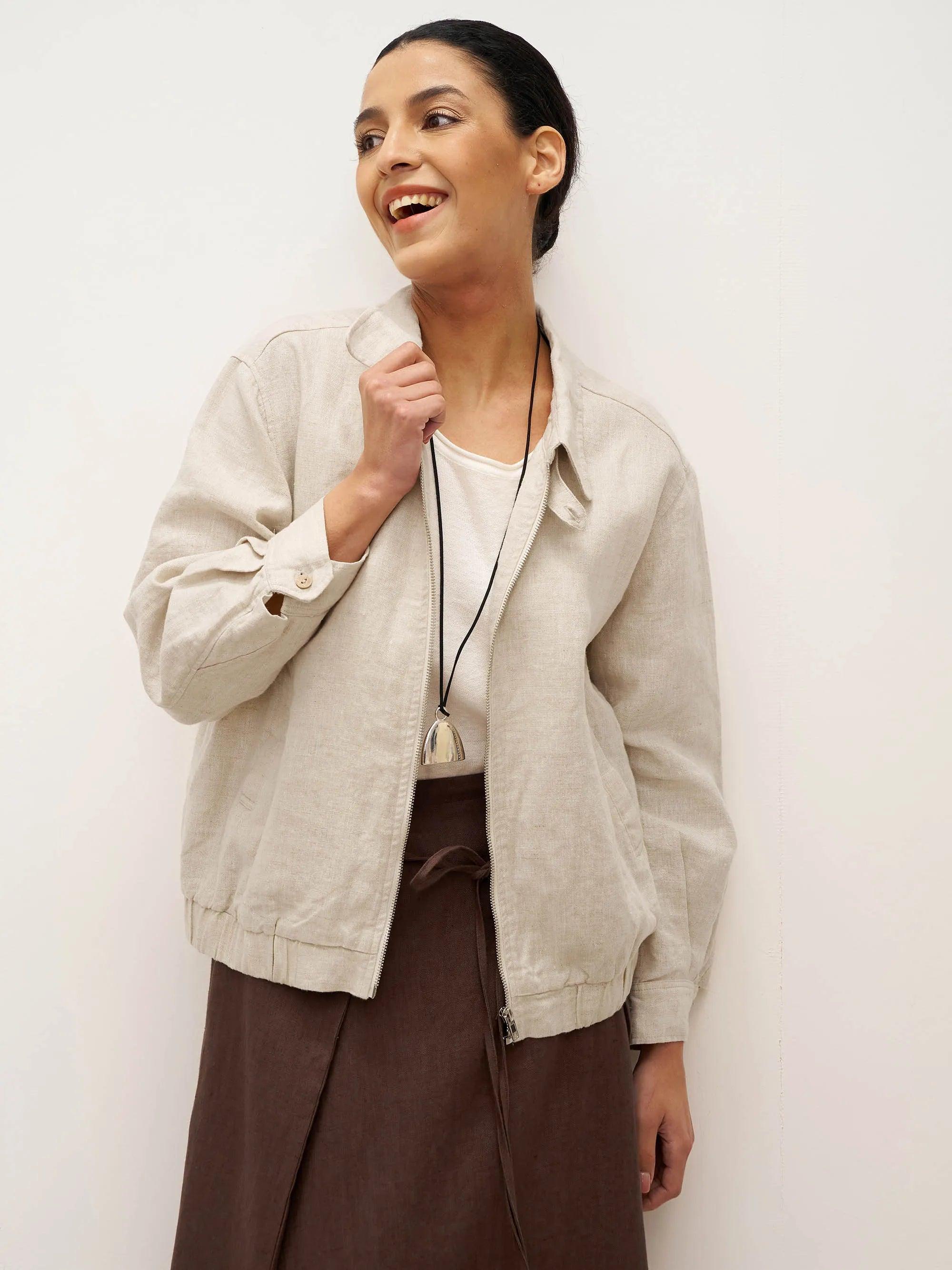 100% Linen Zipper Aviator Jacket ELIZA