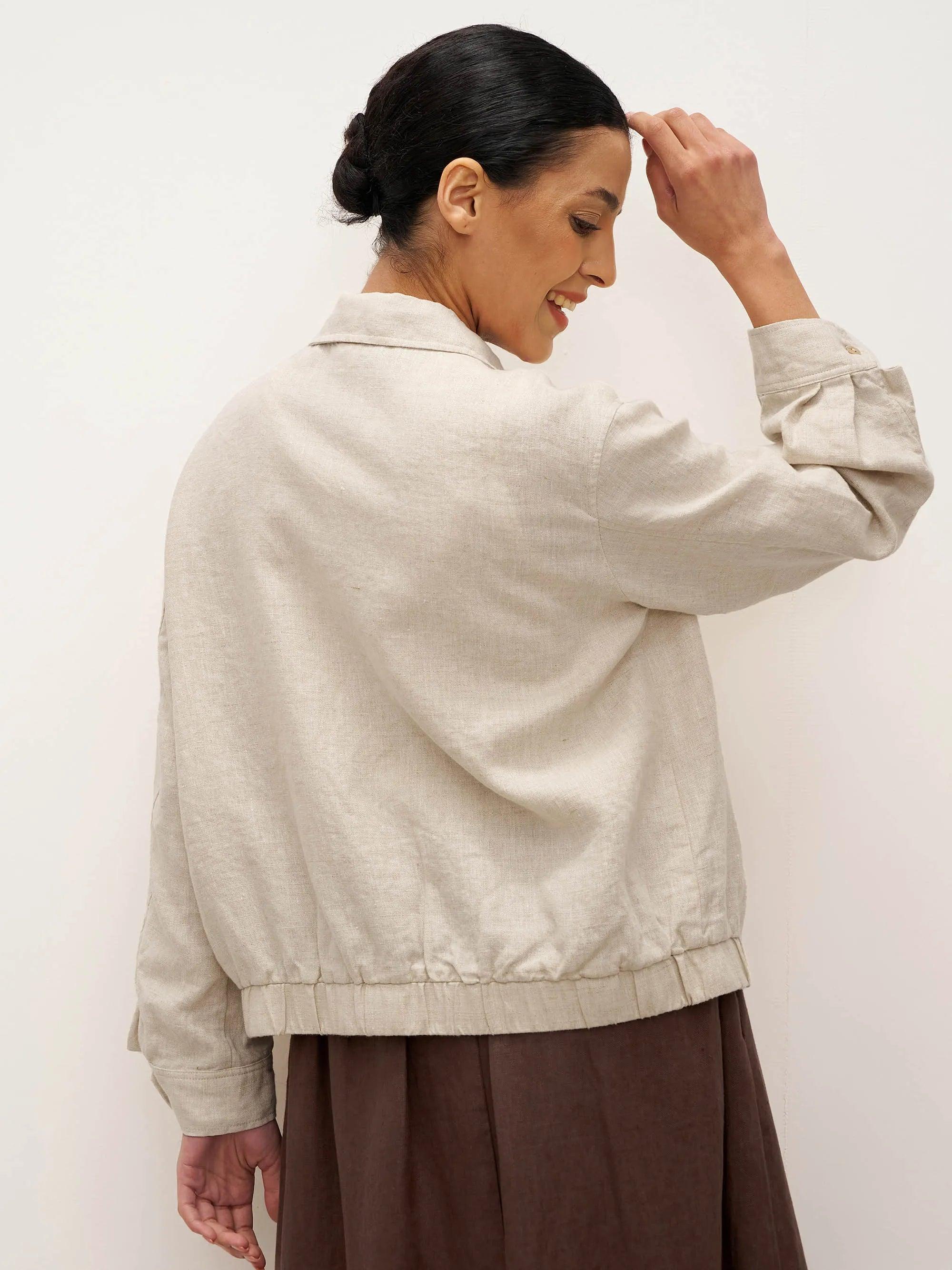 100% Linen Zipper Aviator Jacket ELIZA