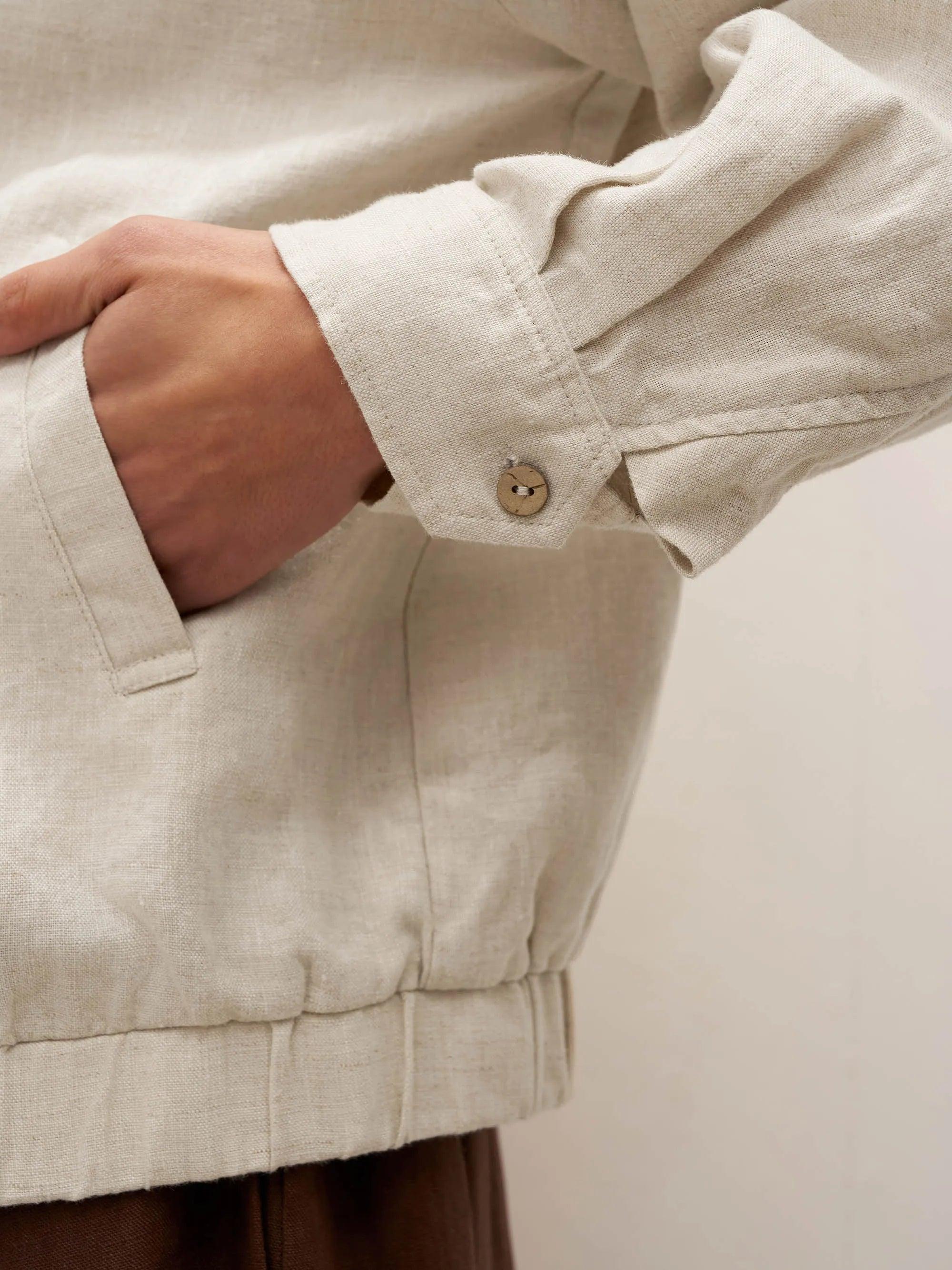 100% Linen Zipper Aviator Jacket ELIZA