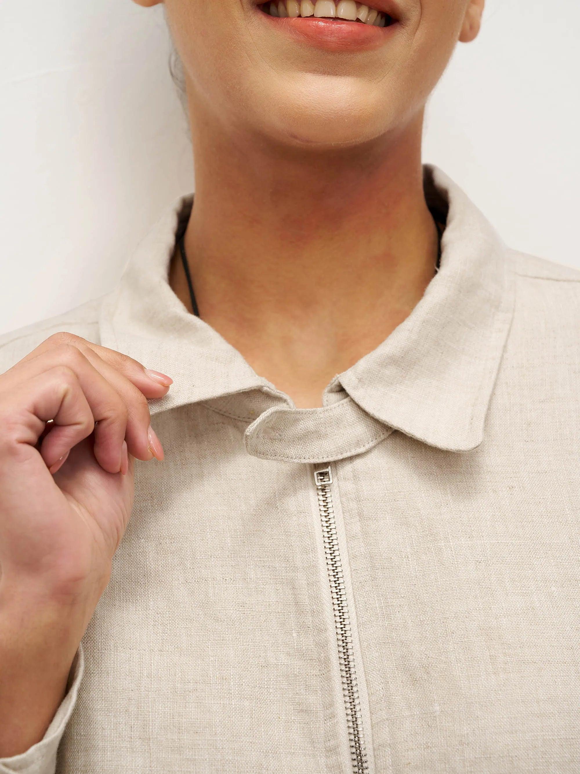 100% Linen Zipper Aviator Jacket ELIZA