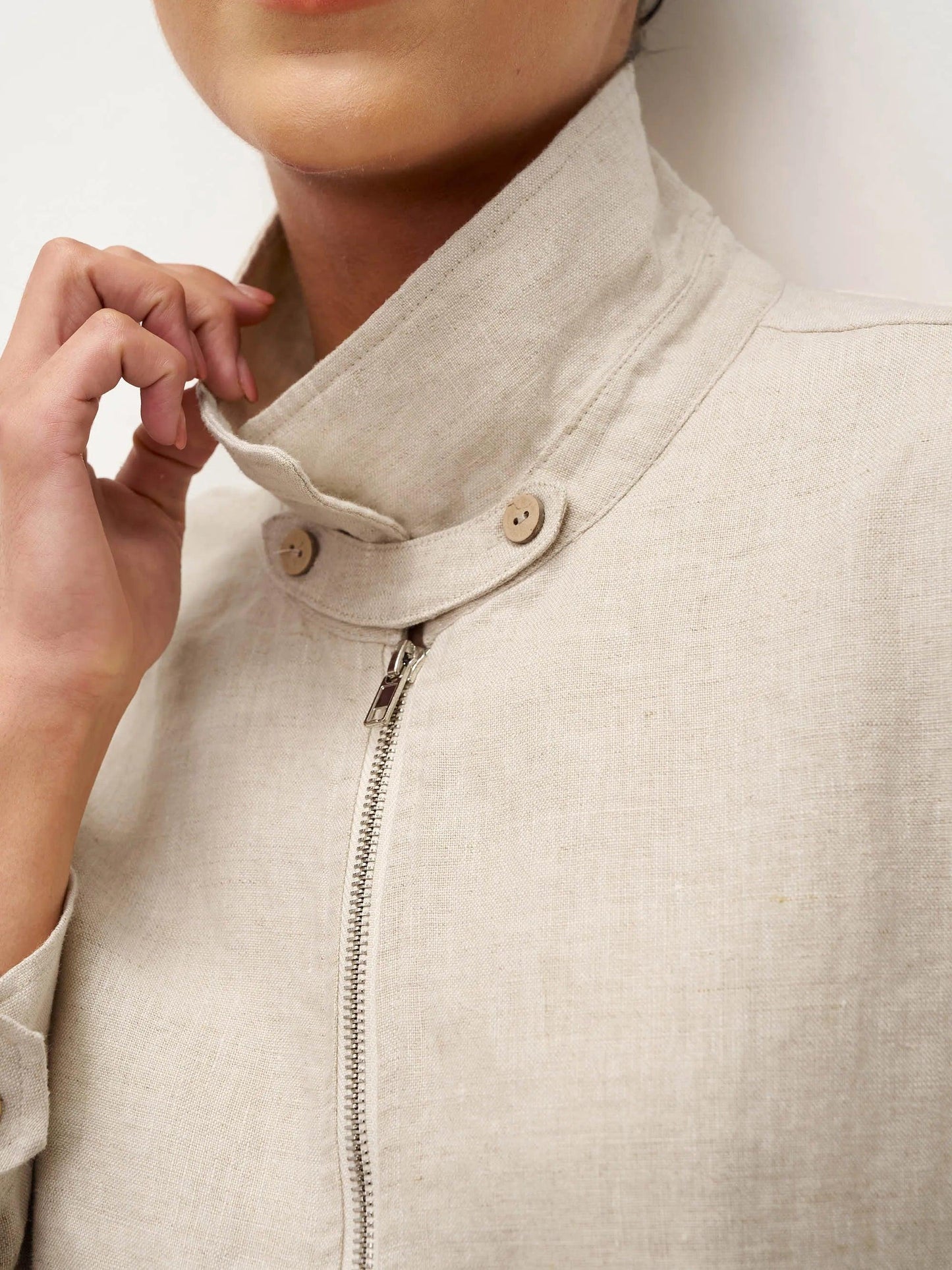 100% Linen Zipper Aviator Jacket ELIZA