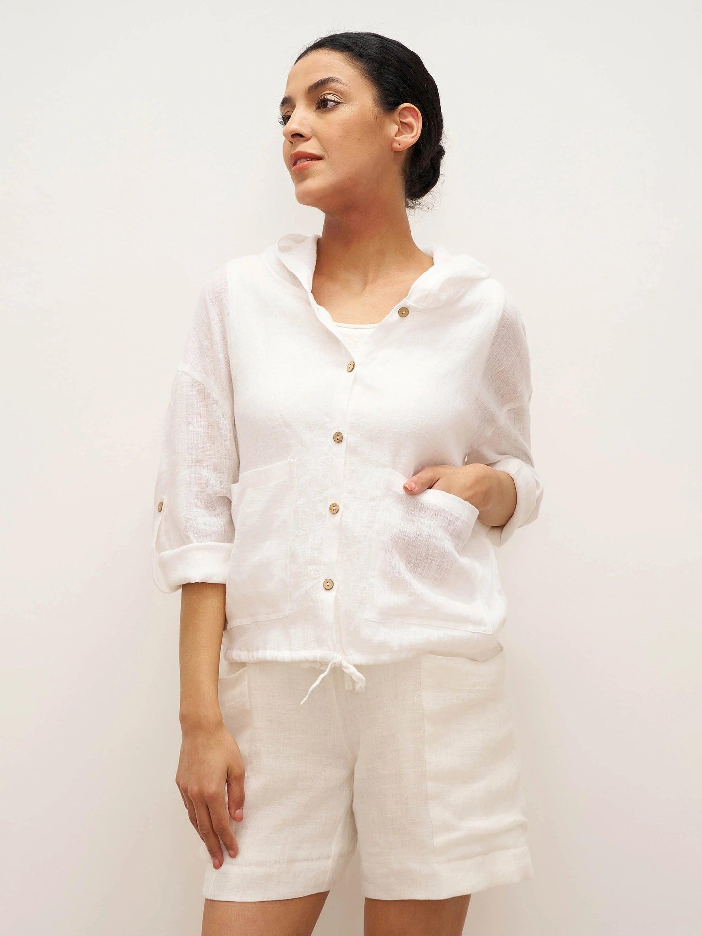 100% Linen Hooded Sunshine Jacket EMMA