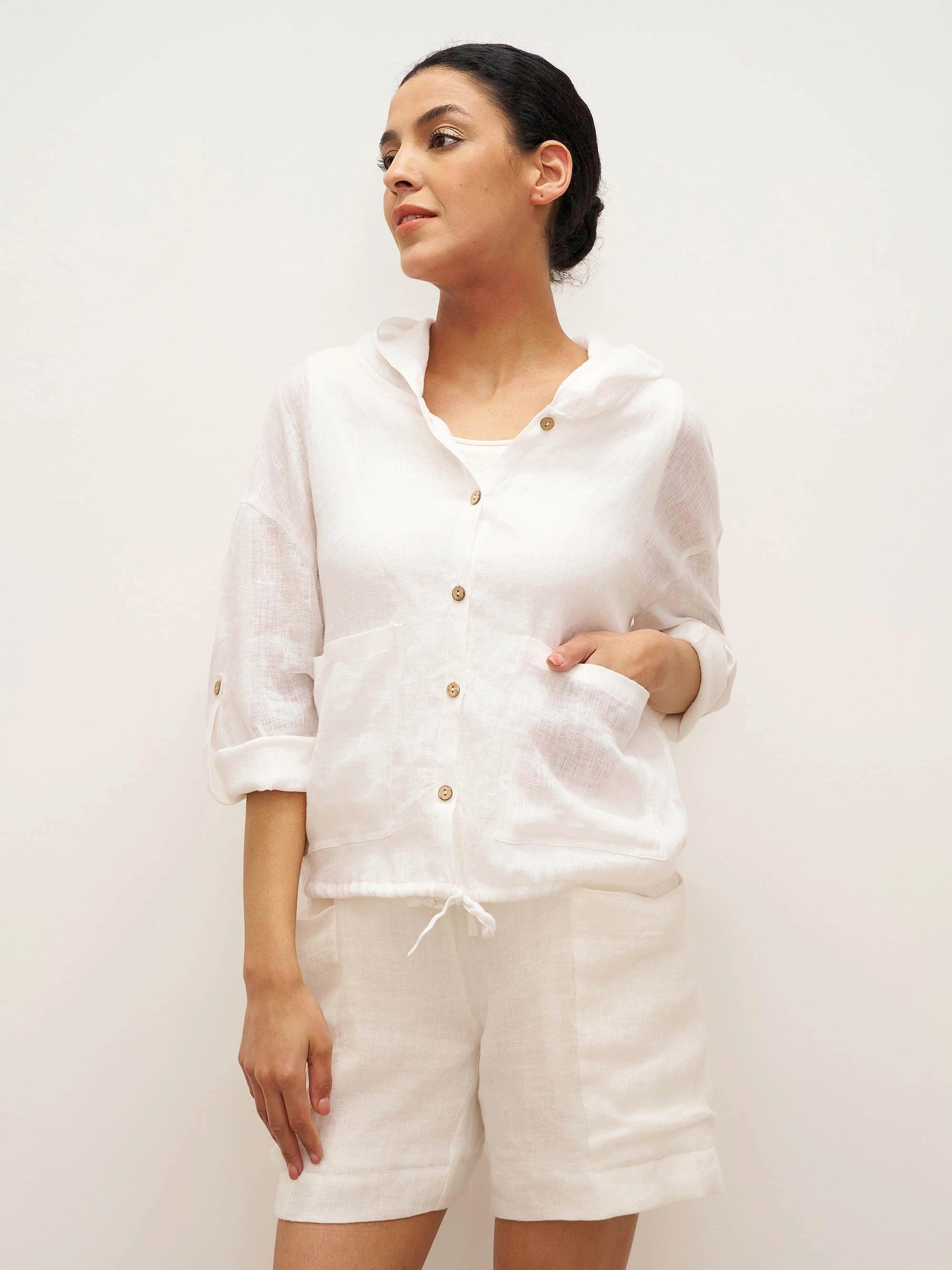 100% Linen Hooded Sunshine Jacket EMMA