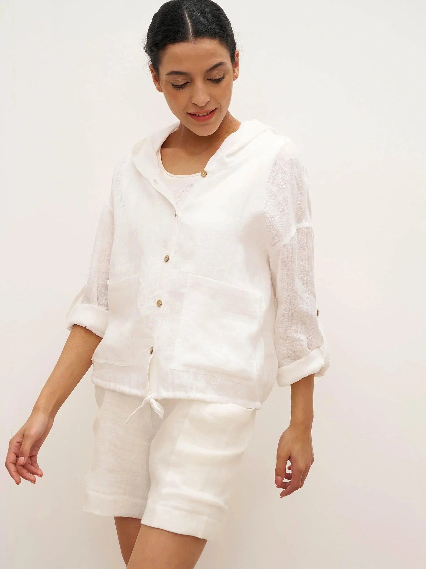 100% Linen Hooded Sunshine Jacket EMMA
