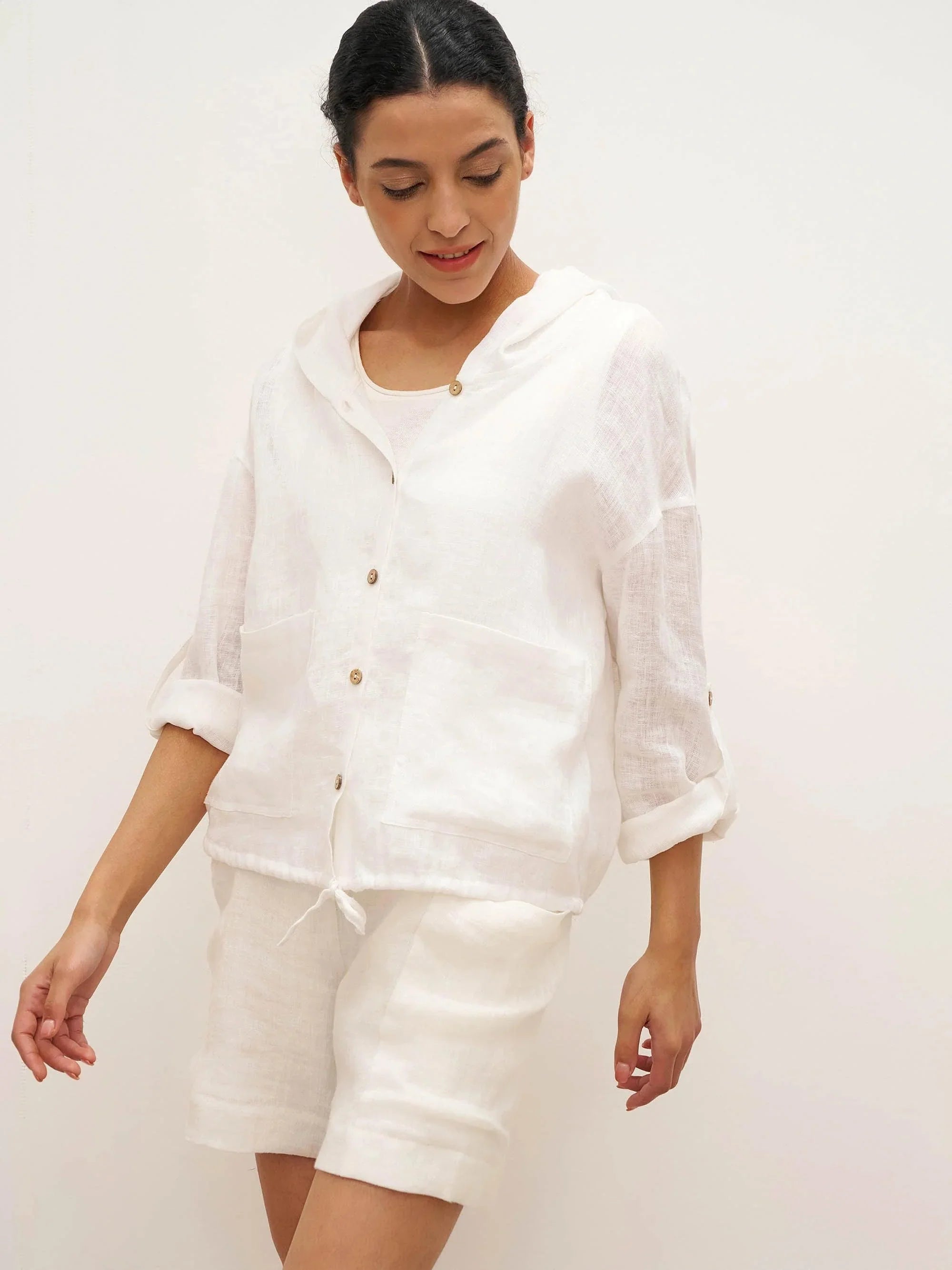 100% Linen Hooded Sunshine Jacket EMMA