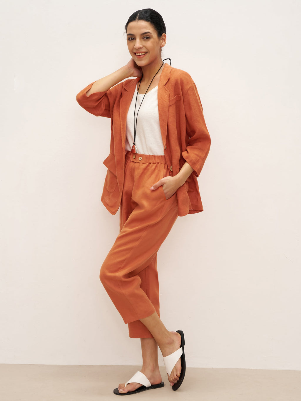 100% Linen 3/4 Sleeve Drop Shoulder Blazer DARA