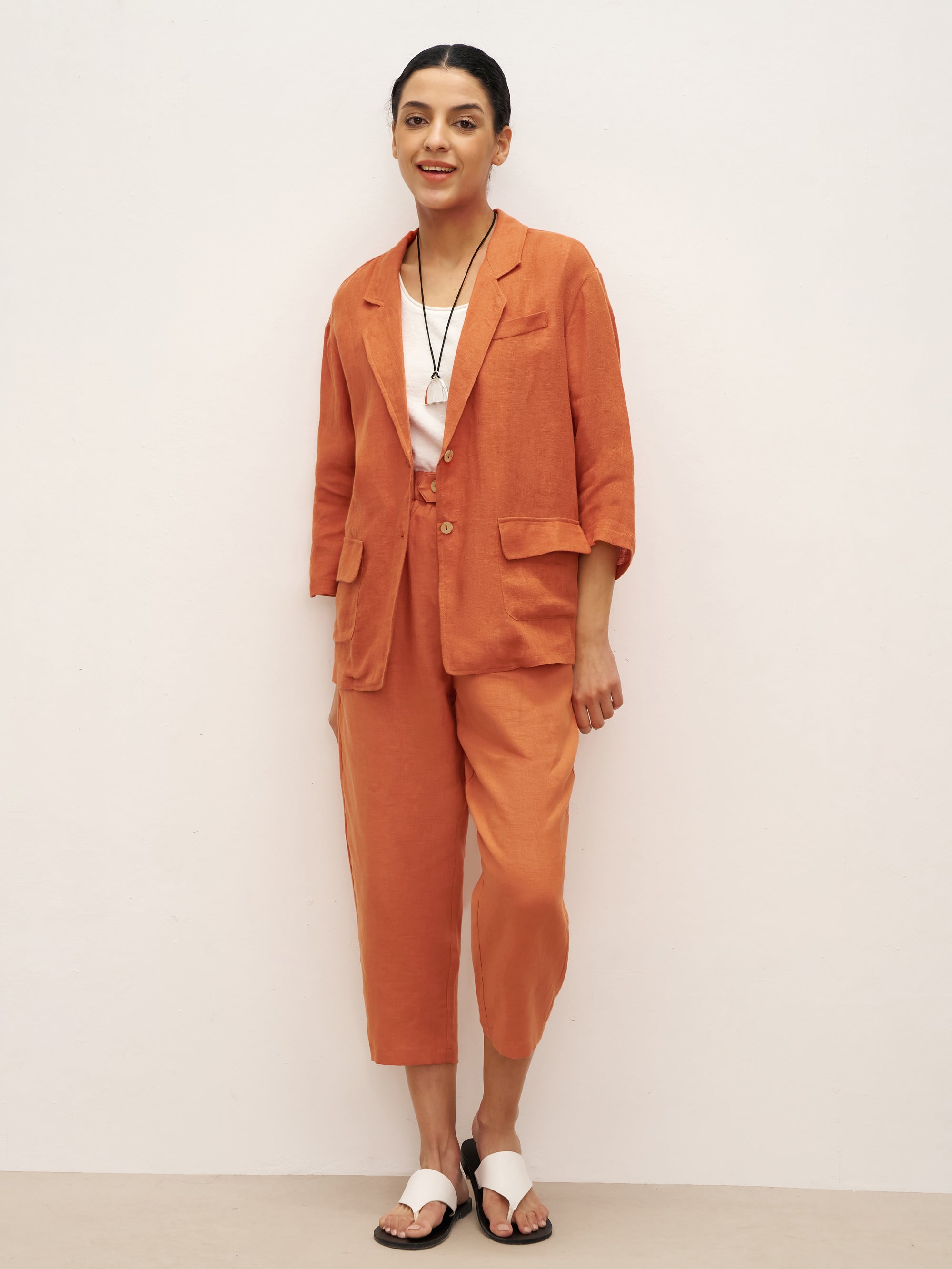 100% Linen 3/4 Sleeve Drop Shoulder Blazer DARA