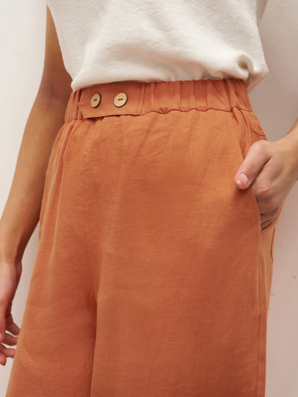 100% Linen Button Accents Tapered Pants DORALIE