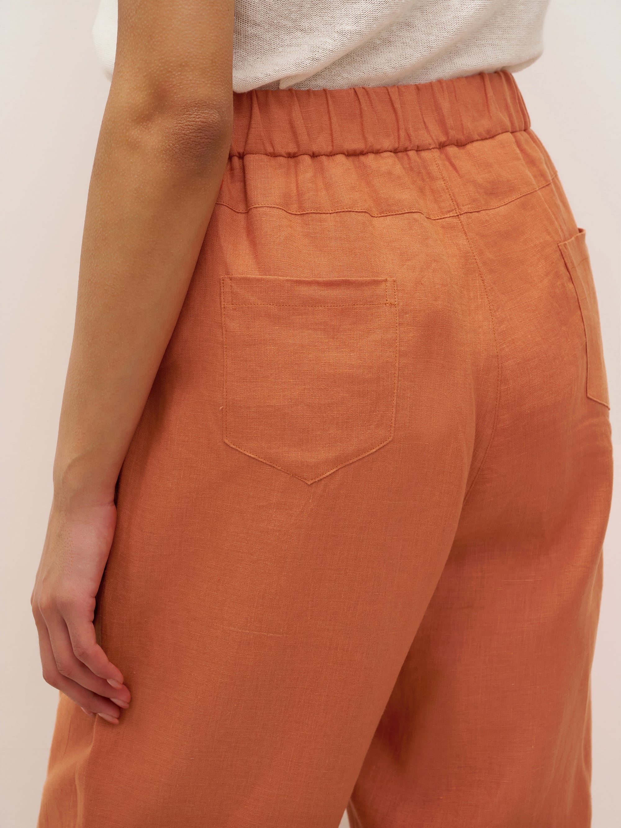 100% Linen Button Accents Tapered Pants DORALIE