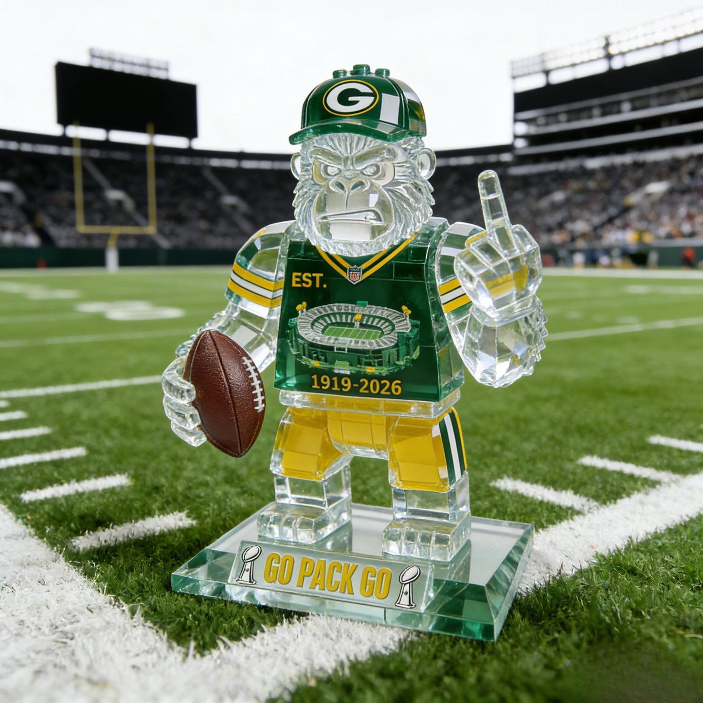 Green Bay Packers Funny Crystal Gorilla Figurine