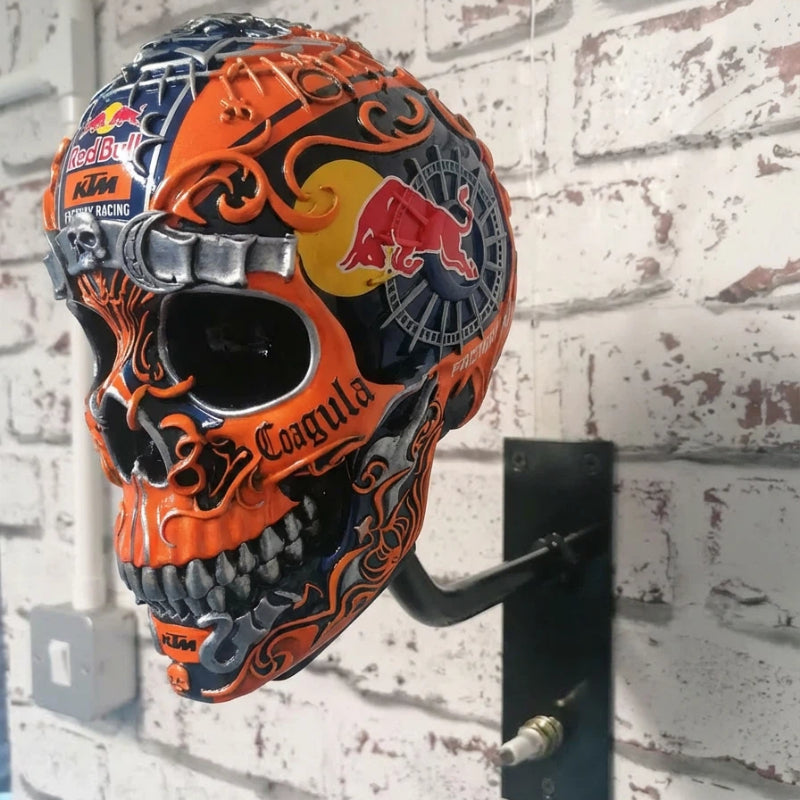 Red Bull KTM Factory Racing Style Skull Wall Hook - Motorcycle Helmet Holder