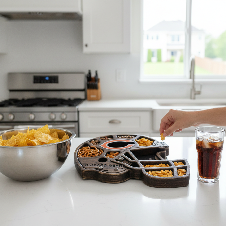 Chicago Bears Helmet-Shaped Wooden Snack Serving Tray