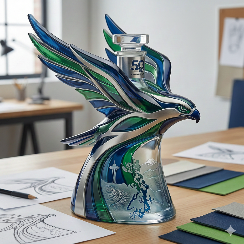 Seattle Hawks 50th Anniversary Whiskey Decanter