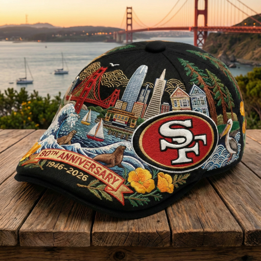San Francisco 49ers 80th Anniversary Embroidered Flat Cap