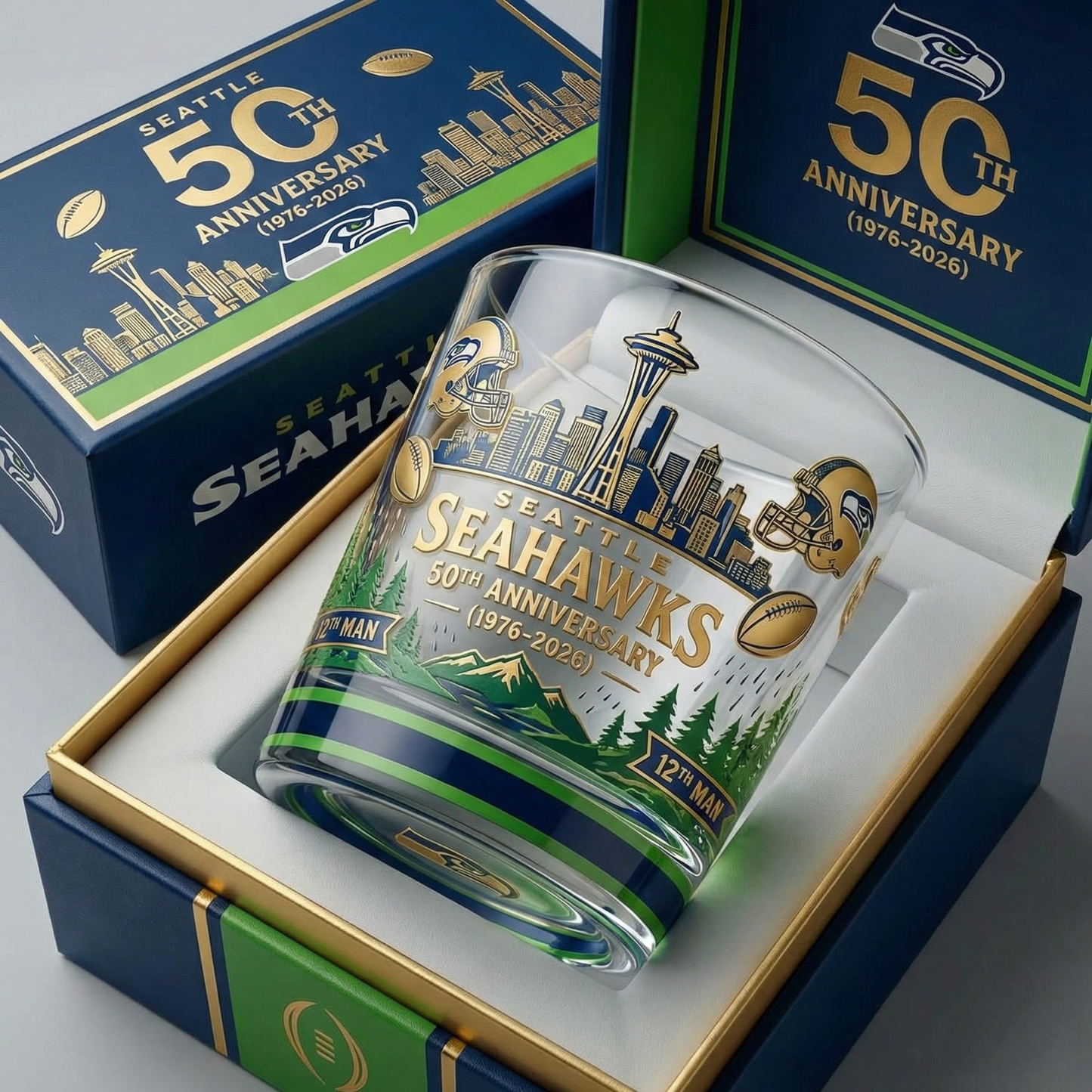 Seattle Seahawks 50th Anniversary Premium Whiskey Glass (1976–2026)