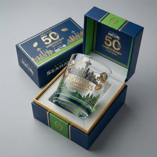 Seattle Seahawks 50th Anniversary Premium Whiskey Glass (1976–2026)