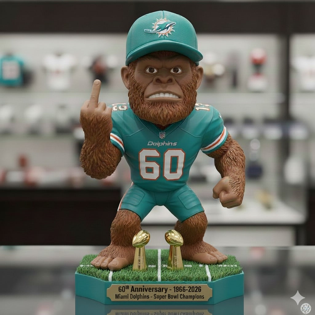 Miami Dolphins 1966–2026 Anniversary Edition Funny Bigfoot Figurine