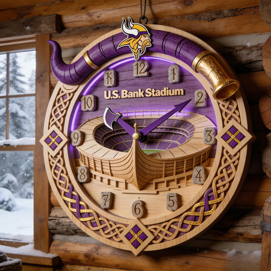 Minnesota Vikings - U.S. Bank Stadium Wooden Wall Clock